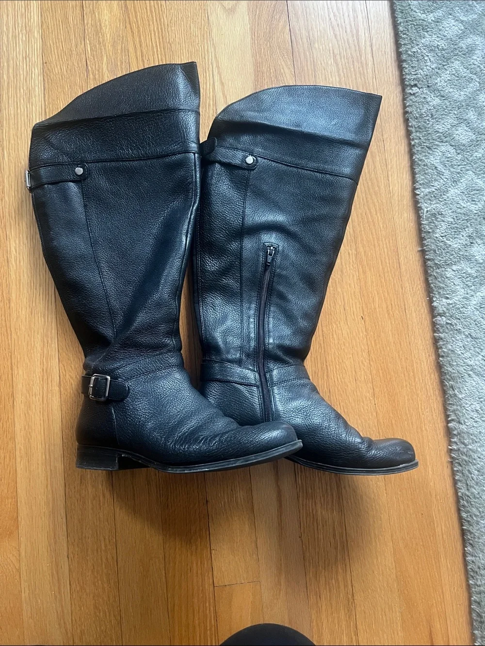 Black Leather women’s  tall Buckle Boots